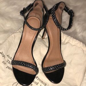 Joie Roxie Black & White suede & snakeskin heels